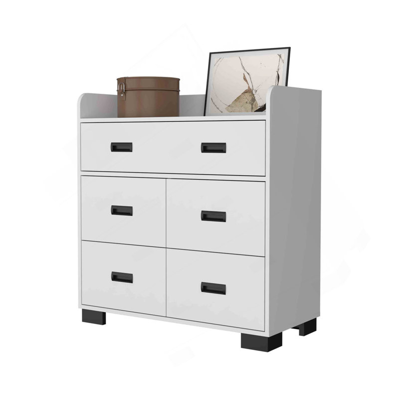 Commode Anemone, tiroir double, 4 tiroirs simples, Blanc