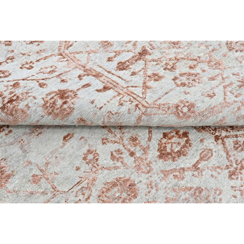 High-Quality Hand-Knotted Beige And Copper Area Rug, Copper, Rectangle 10' x 14'
