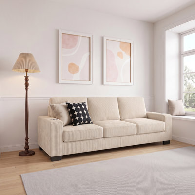 83.86" Modern Compressed Sofa with Built-in Cup Holder Armrests, Removable Washable Cushions for Living Room Bedroom Office