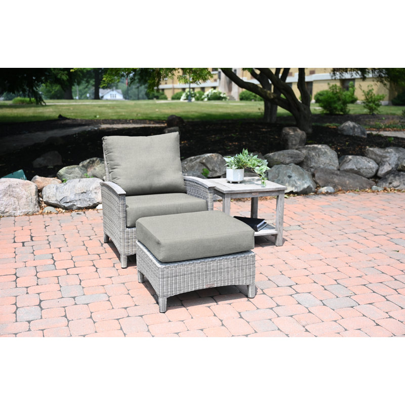 Bella Wicker Teak Outdoor Lounge Chair, Gray, Canvas Granite Sunbrella® Canvas