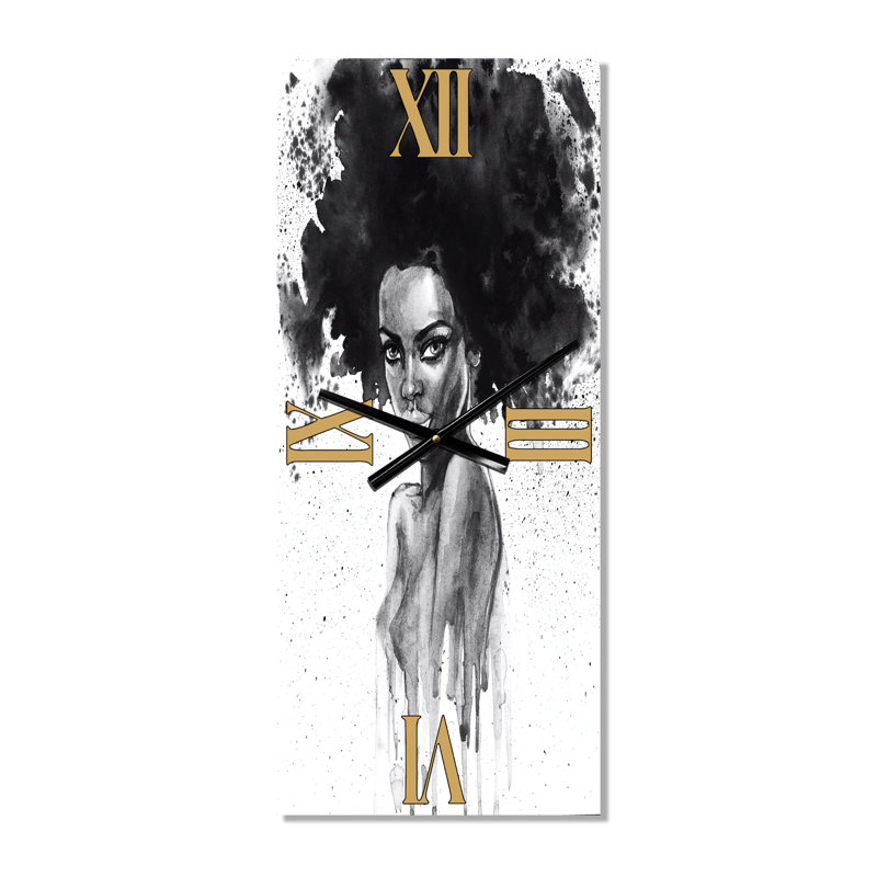Portrait monochrome d'une femme afro-américaine III - Horloge murale moderne, Grand