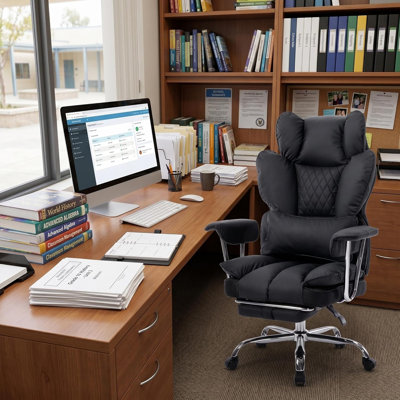 Grande et grande chaise de bureau avec coussin à ressorts ensachés, chaise de bureau ergonomique à haut dossier pour le bureau personnel, siège rembourré épais, accoudoirs réglables et soutien lombaire, avec repose-pieds, similicuir