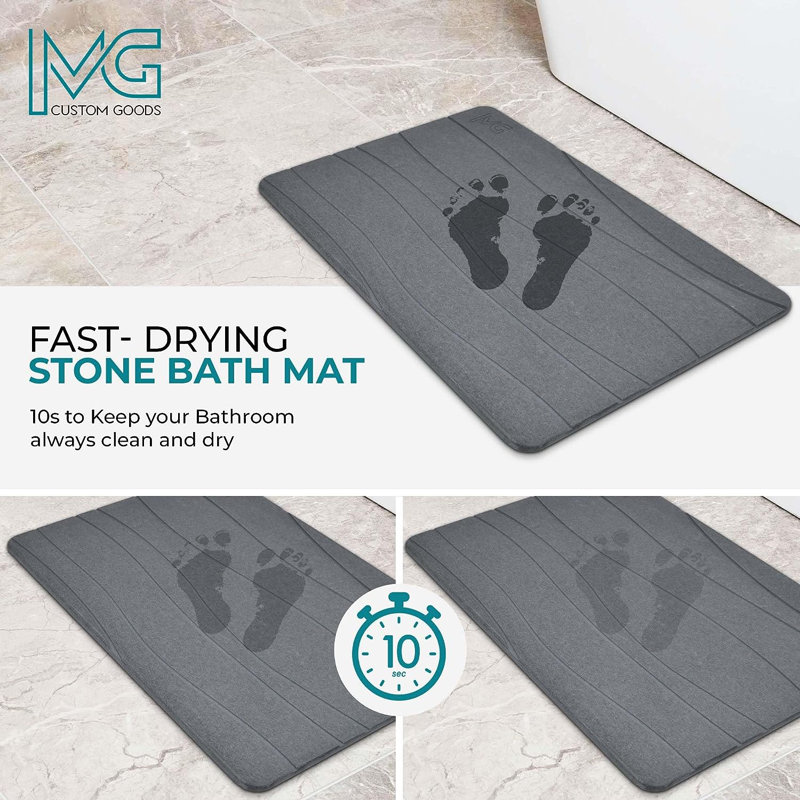 Tapis de bain en pierre | Tapis pour salle de bain Diatomaceous Stone | Tapis pour salle de bain en diatomite à séchage rapide | Tapis de séchage en pierre antidérapant pour comptoir de cuisine | Tapis de douche en pierre à absorption rapide (gris cl