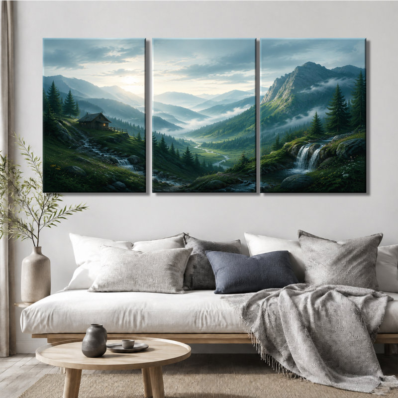 3 panneaux d'art mural sur toile Mountain Valley, 20 * 30 pouces * 3
