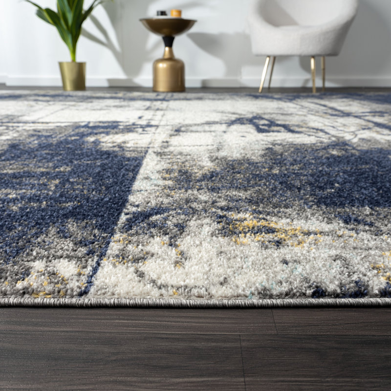Stourbridge Abstract Area Rug in Navy/White/Gray, Rectangle 7'9" x 9'9"