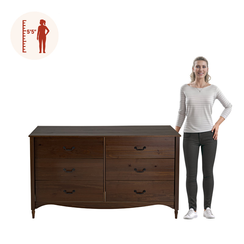 Brixton Solid Wood 6 Drawer Dresser Walnut