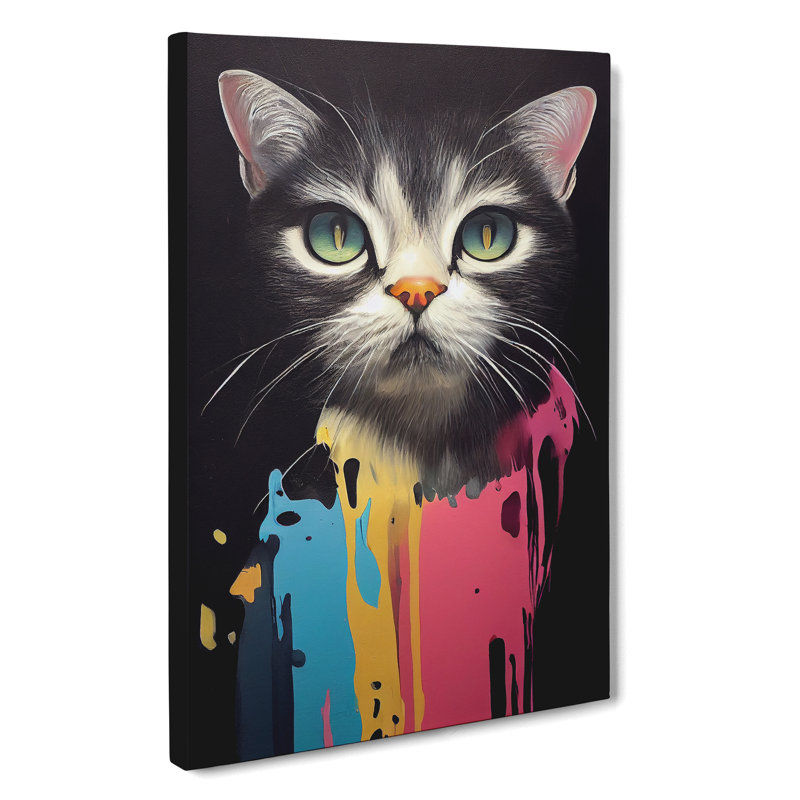 Cat Paint Drips No.2 - Wrapped Canvas, 50cm H x 35cm W