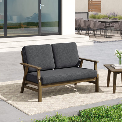 Solid Wood Teak Outdoor Loveseat With Cushion And Arms