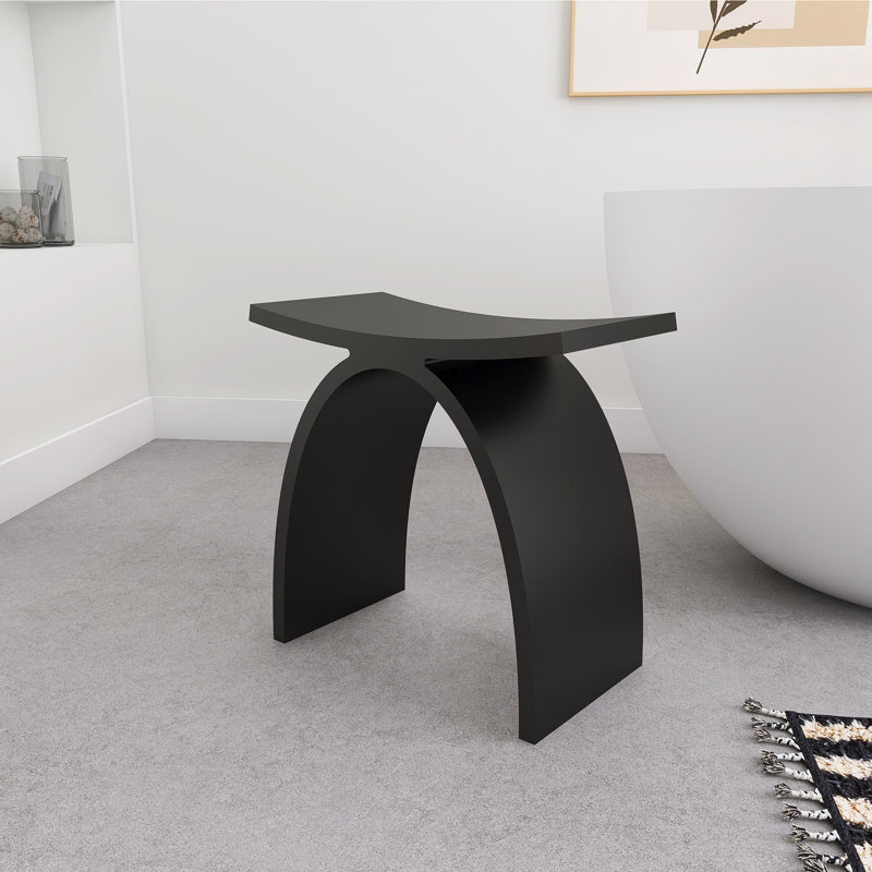 16.7'' Solid Surface Shower Bench Stool In Black, Matte Black