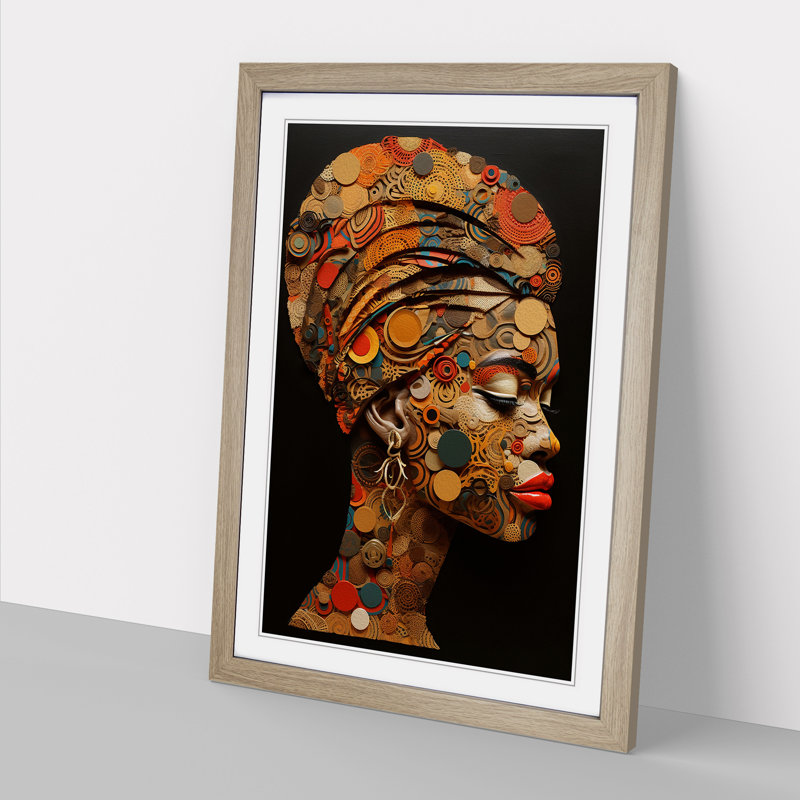 African Woman Neo-Plasticism - Framed Print, Oak, 64cm H x 46cm W x 2cm D
