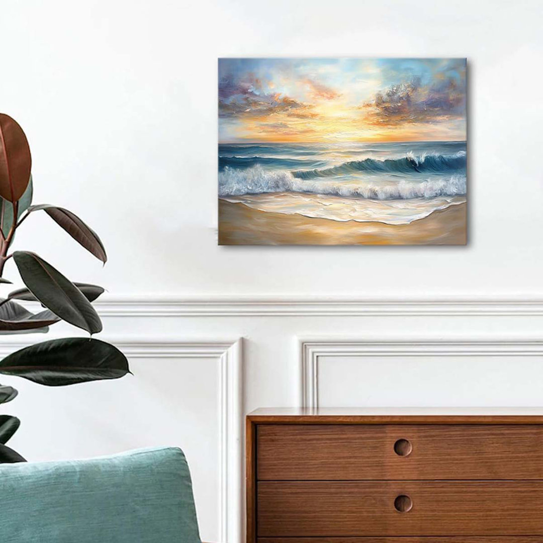 Wall Art Bathroom Decor Ocean Waves Landscape Pictures Sunset Coastal Canvas Prints Nature Seascape Painting.