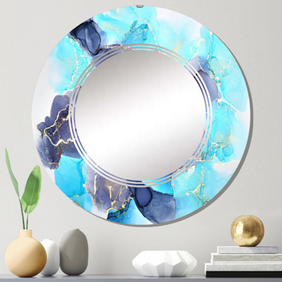 Turquoise luxueux abstrait fluide Art III - miroir mural moderne