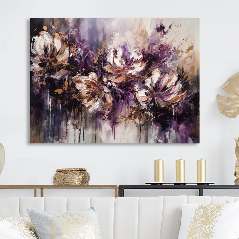 Fleur d'œillet mauve crème sur métal, H 24 po x l 32 po x P 1 po