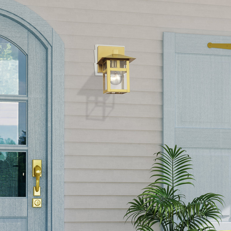 1 Light Small Outdoor Wall Lantern With Clear Glass, Satin Gold