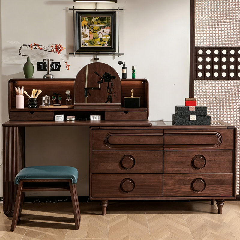 Meuble-lavabo extensible Mid-Century en noyer noir tout en un, bois massif
