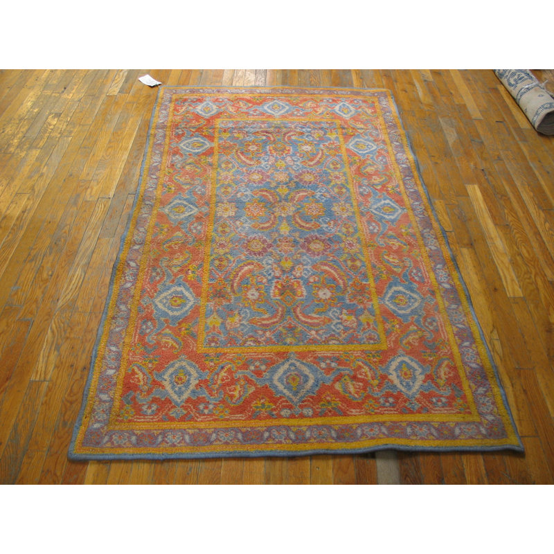 Tapis bleu antique en coton noué à la main