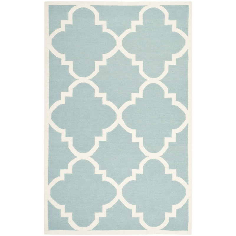 Tapis géométrique en laine / coton tissé à la main Rodgers - bleu / ivoire, Rectangle 6 pi x 9 pi