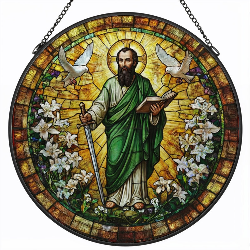 Saint Paul Stained Glass Window Panel,12"H, H 7,8 po
