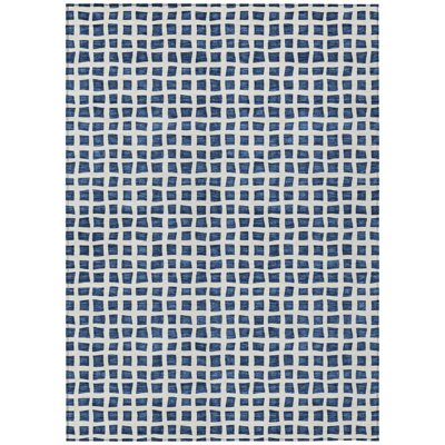 5' X 8' Navy Blue And Ivory Geometric Washable Indoor Outdoor Area Rug