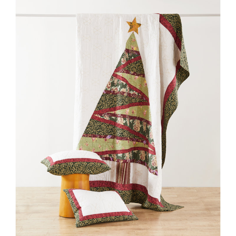 Festive Christmas Tree Reversible Cotton Full Quilt Set