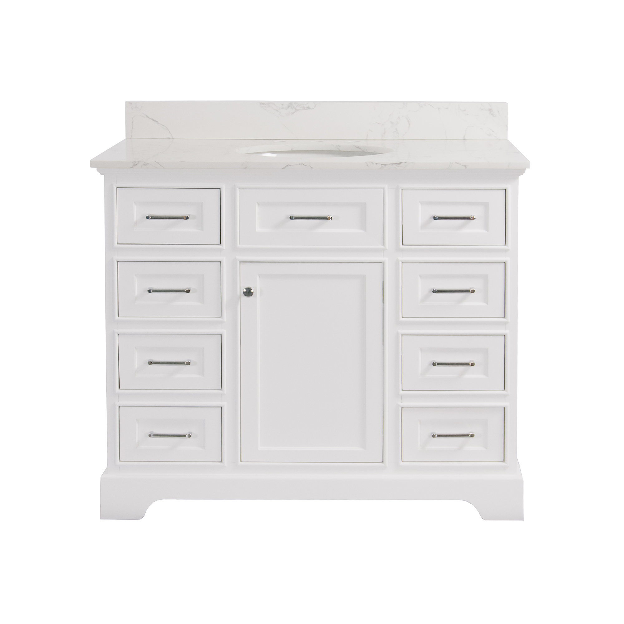 Ronnie 42'' Single Bathroom Vanity, White, Engineered Marble