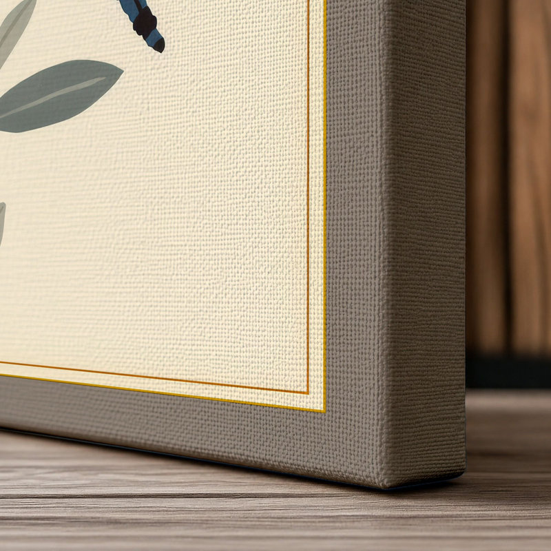 Dragonfly and Seedpod Japandi - Wrapped Canvas, 36x24 - 91.4 x 61.0 cm, Taupe Border
