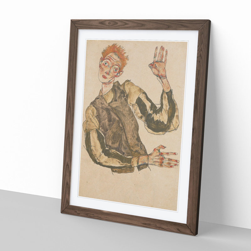 Self-Portrait Vol.4 by Egon Schiele - Picture Frame Painting, Walnut Framed, 65cm H x 48cm W x 2cm D