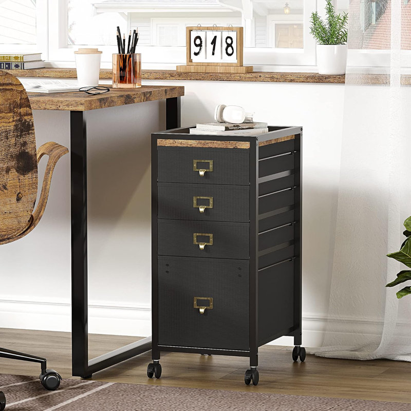 Compact 3-Drawer Mobile Filing Cabinet – Stylish Fabric Storage Solution on Wheels for Home Office, Fits Letter and A4 Size Documents