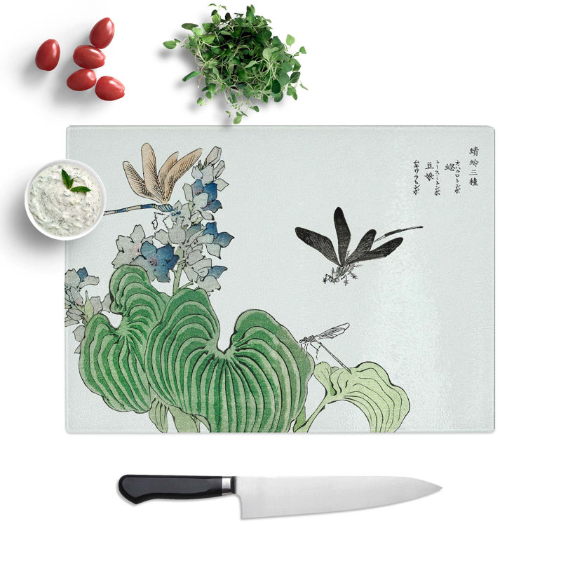 Glass Dragonflies On A Flower by Morimoto Toko Chopping Board, 39 cm W x 28.5 cm L
