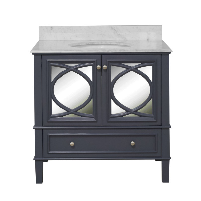 Brendale 36'' Single Bathroom Vanity with Carrara Marble Top, Charcoal Gray
