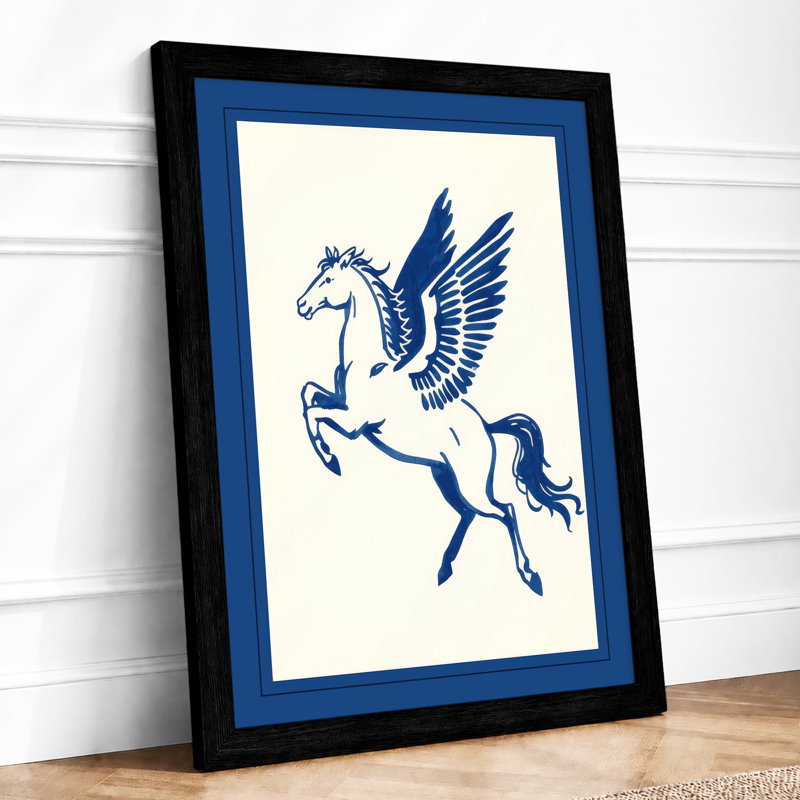 Winged Horse Rising Minimalist - Framed Print, A4 - 29.7 x 21.0 cm, Black