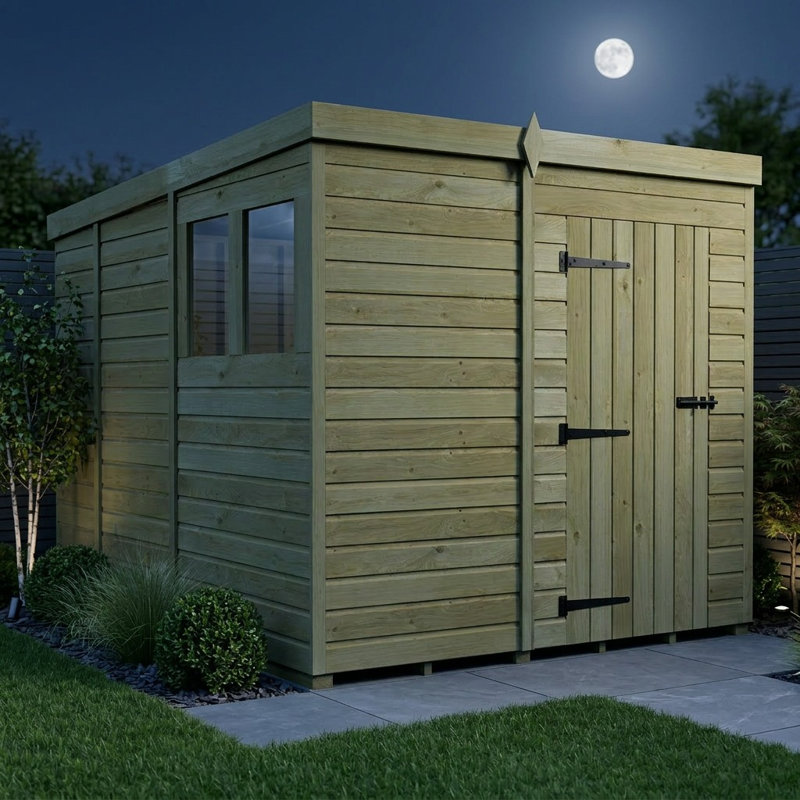 Total Sheds 7ft x 9ft Pent Garden Shed - Single Door - With Windows - Pressure Treated Timber - UK Manufactured