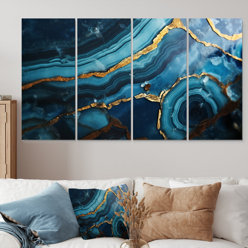 Novalee - Marbre, art mural sur toile, 4 pièces, H 32 po x l 64 po
