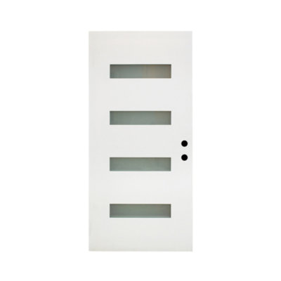 Porte d'entrée principale en fibre de verre 36 po x 80 po, ouverture à gauche vers l'intérieur, 4 carreaux en verre dépoli à faible émissivité, panneau de porte seulement
