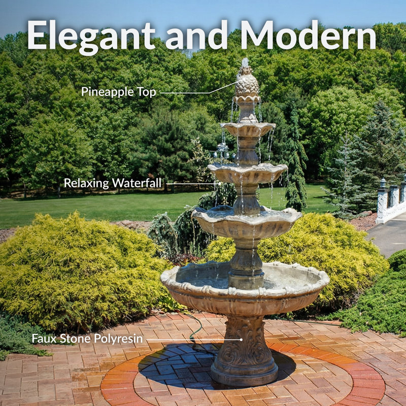 Keltner Weather-Resistant Resin Traditional 4-Tiered Outdoor Water Fountain - Earth, Earth