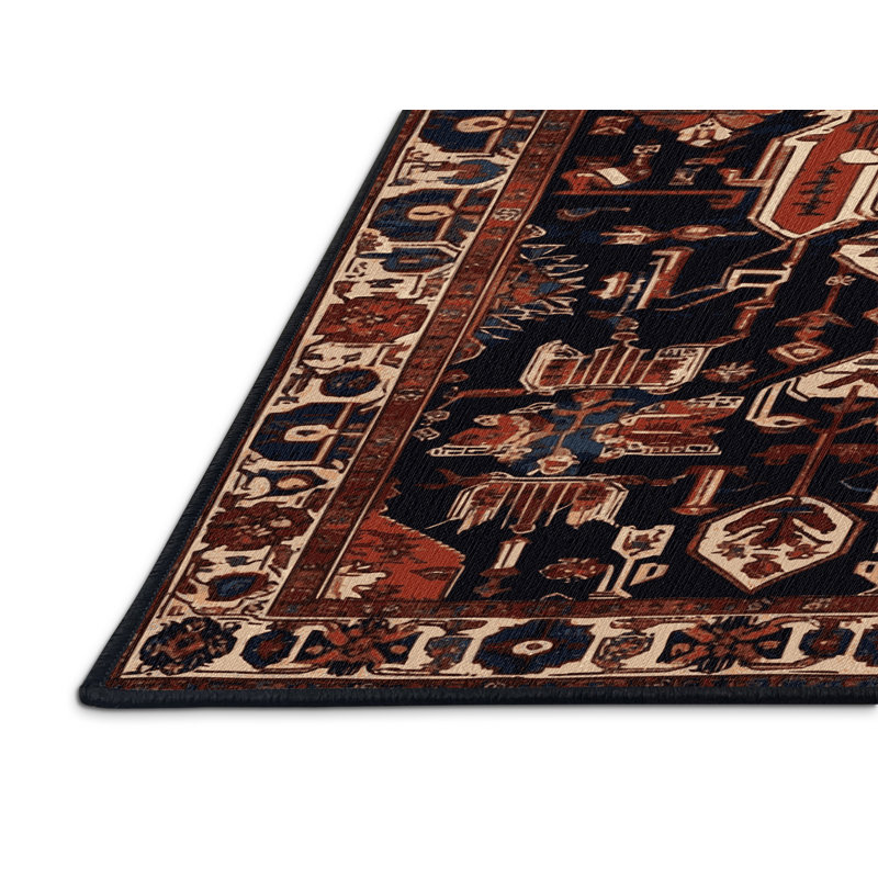 Machine Washable Persian Black Area Rug, Square 7'