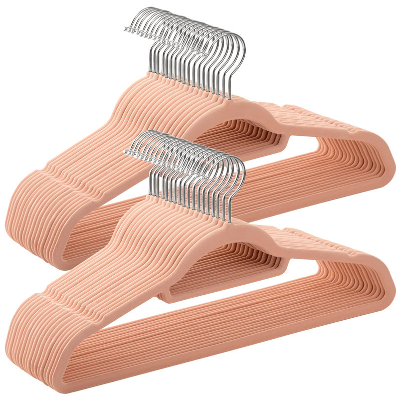 Non-Slip Velvet Hangers, 50, Silver/Pink