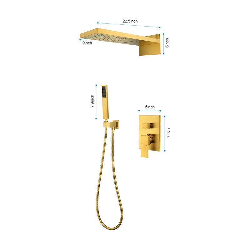 Système de douche complet avec valve brute, Or brossé