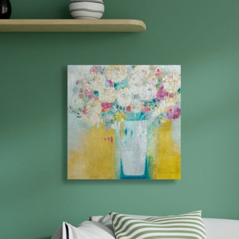 Vibrant, œillets, jaune, rose, blanc, fleurs abstraites - impression d'art graphique, Wrapped Canvas, 30" H x 30" W x 1.5" D