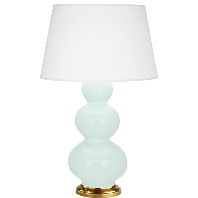 Triple Gourd 32.75" Table Lamp, Mint Glazed, Antique Brass