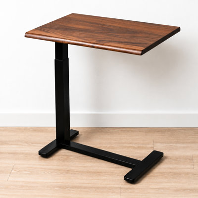 Bureau roulant pour ordinateur portable, hauteur réglable, en noyer massif de 70 cm (27,5 po), avec bord naturel.