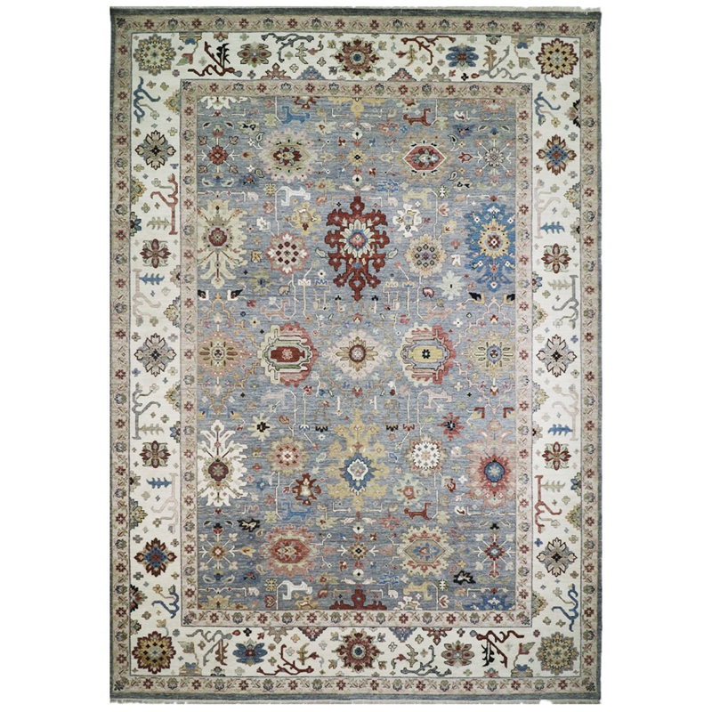 Tapis gris / ivoire noué à la main de haute qualité, Rectangle 8 pi x 10 pi