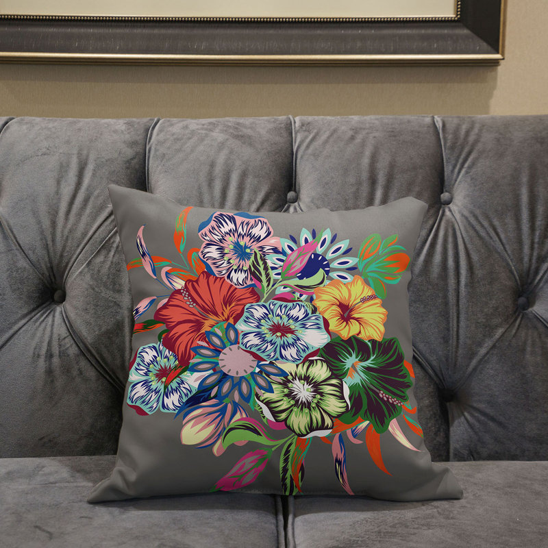 Floral Reversible Throw Pillow, 18" x 18", Green/Pink