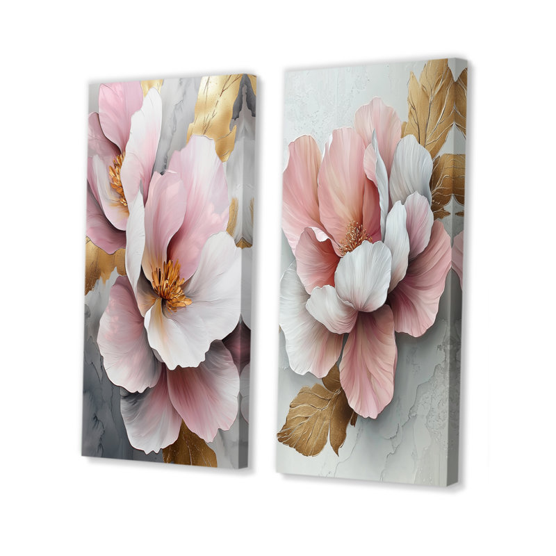 Blanc et rose, pivoines élégantes I - Collection de 2 panneaux muraux floraux, H 28 po x l 25 po, Toile tendue
