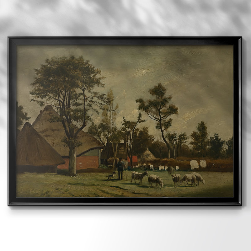 Paysage avec une volée de moutons - Henri de Braekeleer - Toile tendue avec châssis, c. Fin du 19e siècle, 30 x 5 x 42,5