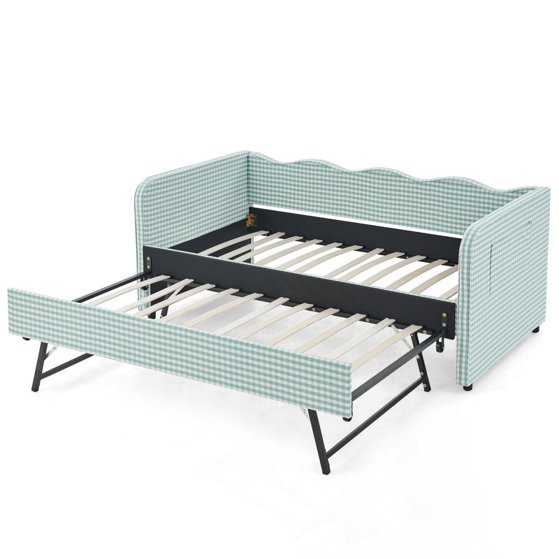 Lit de jour simple, canapé-lit convertible 3-en-1 polyvalent avec lit gigogne escamotable et poches de rangement latérales