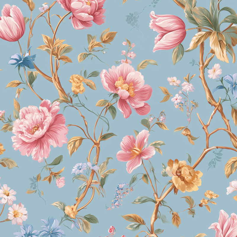 Papier peint floral, décoration murale classique rétro