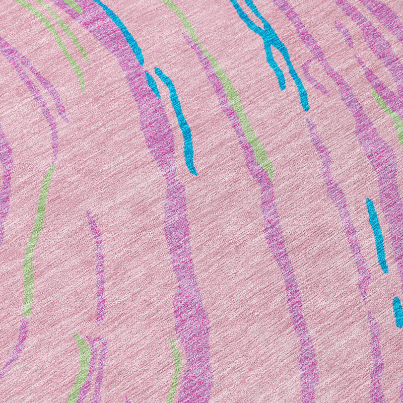 Pink Synthetic Flat Woven Washable 3' x 5' Area Rug