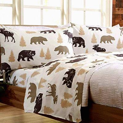 NaturePrint Twin Microfiber Sheet Set - Bear Lodge Collection | Ultra-Soft, Wrinkle & Fade-Resistant Bedding | All-Season Sheets & Pillowcases