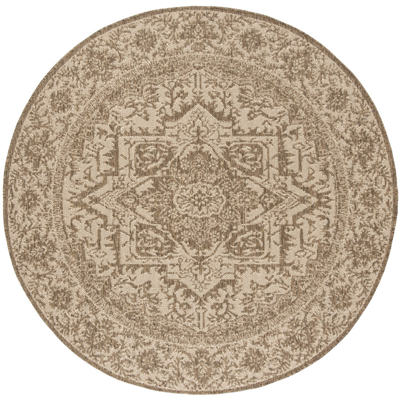Danya Cream/Beige Indoor/Outdoor Area Rug, Round 6'7"